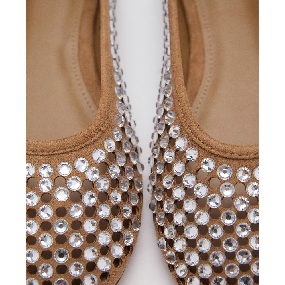 MNG Mango Glam Rhinestone Die Cut Ballet Casual Cream Elegant Flats EU 40 US 9 - Picture 2 of 8